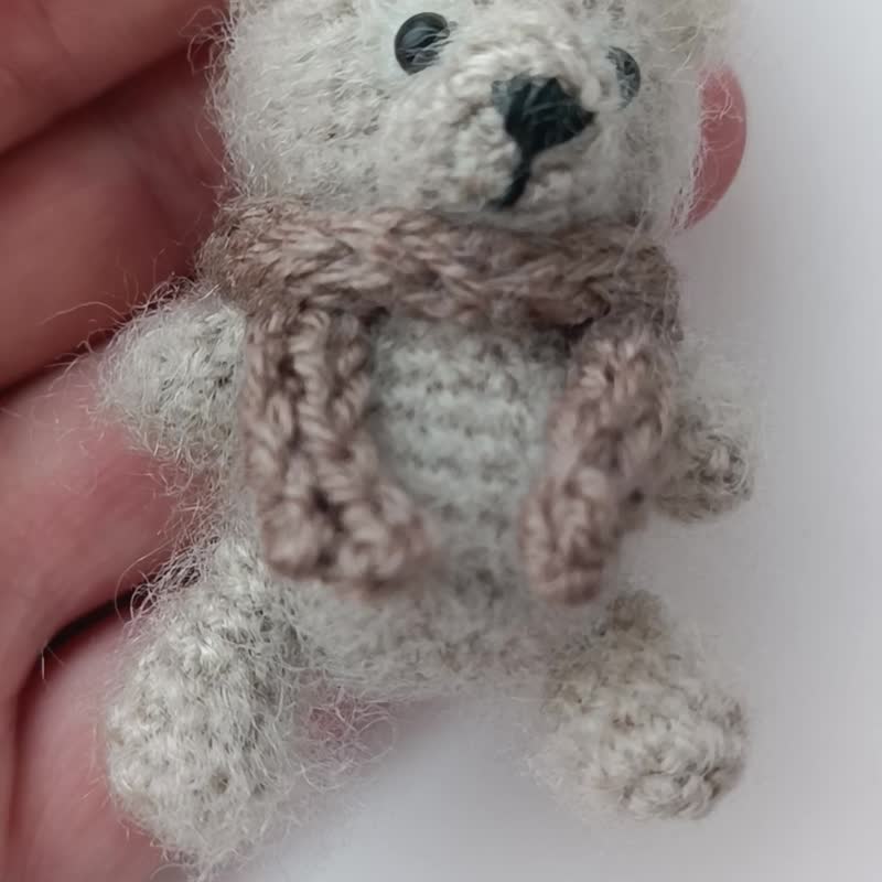 Teddy bear crochet small handmade mini 5 cm gift stuffed cute toy - Stuffed Dolls & Figurines - Cotton & Hemp Brown