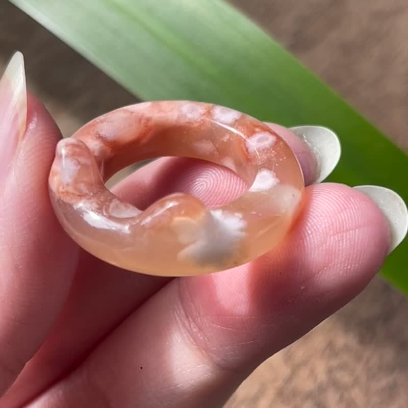 Orange Blossom Jelly─Sakura Agate. Cat ear donuts. ring. running ring - General Rings - Semi-Precious Stones Multicolor