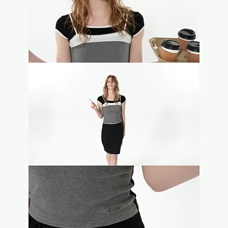 Black, chic, low-waist, exquisite lace-paneled, straight-leg, minimalist suiting skirt, hip-hugging style. - Skirts - Other Man-Made Fibers Black