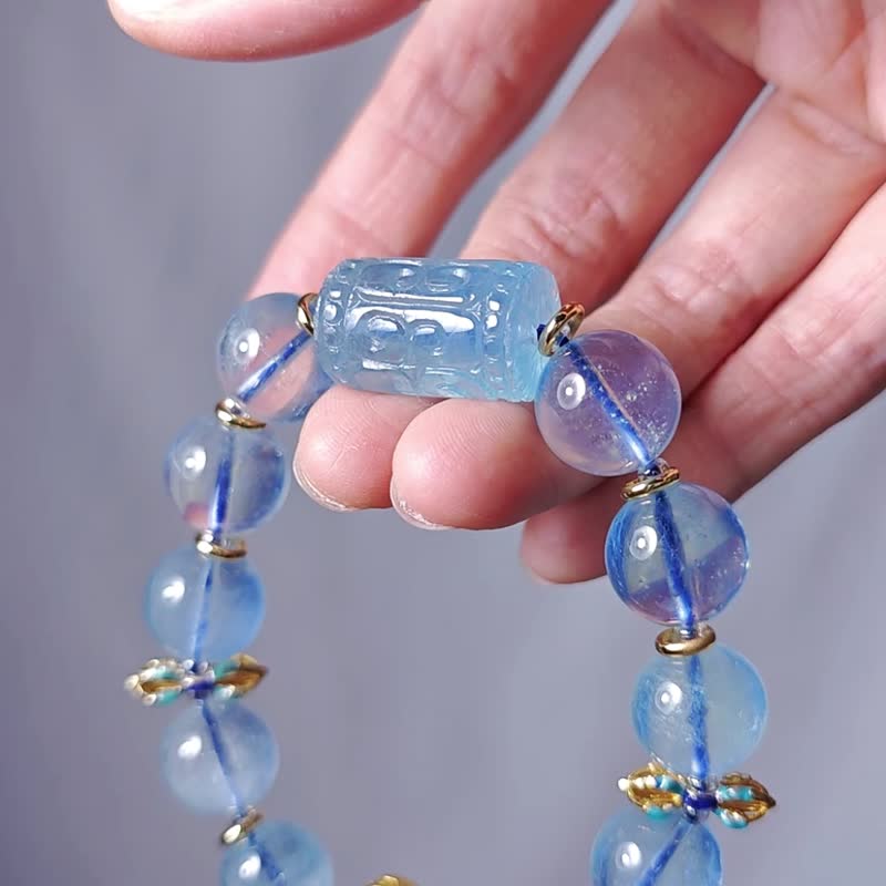 Starlight Aquamarine Pattern Ancient Coin Lapis Lazuli Vajra Auspicious Ruyi Wisdom Bracelet Single Product - สร้อยข้อมือ - เครื่องเพชรพลอย สีน้ำเงิน