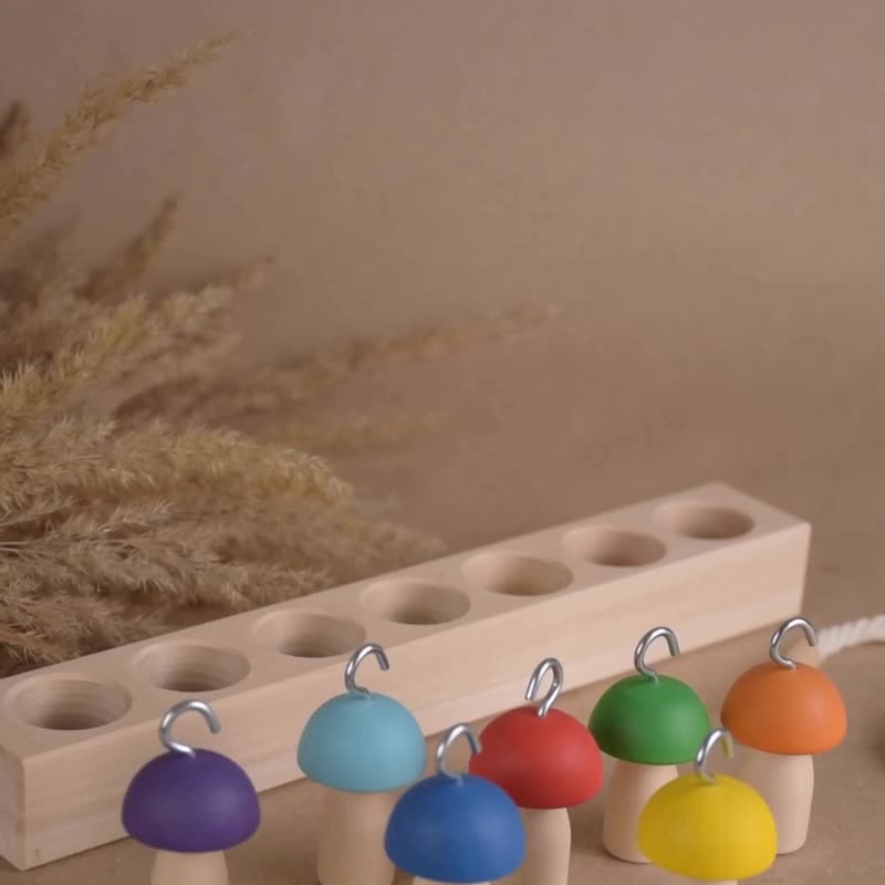 Wooden Balance Toy Color Sorter Montessori Mushrooms on Fishing Rod Educational - 寶寶/兒童玩具/玩偶 - 木頭 
