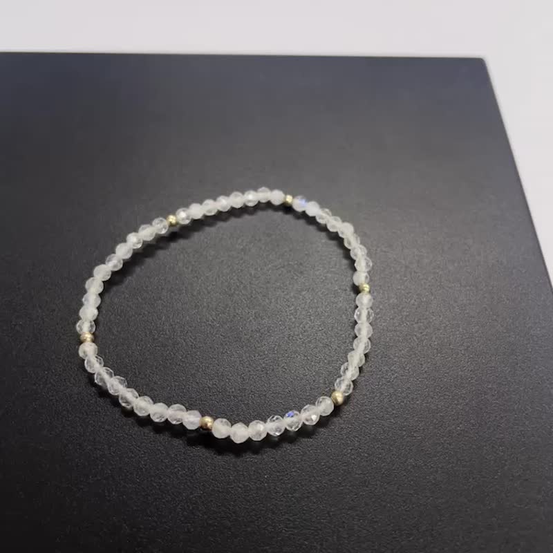 Moonstone facets//transparent blue light//14K color-preserving Bronze plated real gold beads//crystal elastic bracelet - Bracelets - Other Metals White
