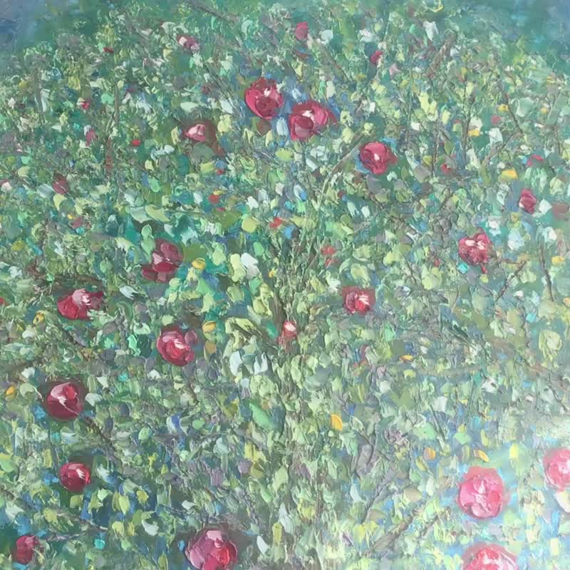 Garden of Red Apples – Klimt Apple Tree Inspired Oil Painting - 壁貼/牆壁裝飾 - 亞麻 多色