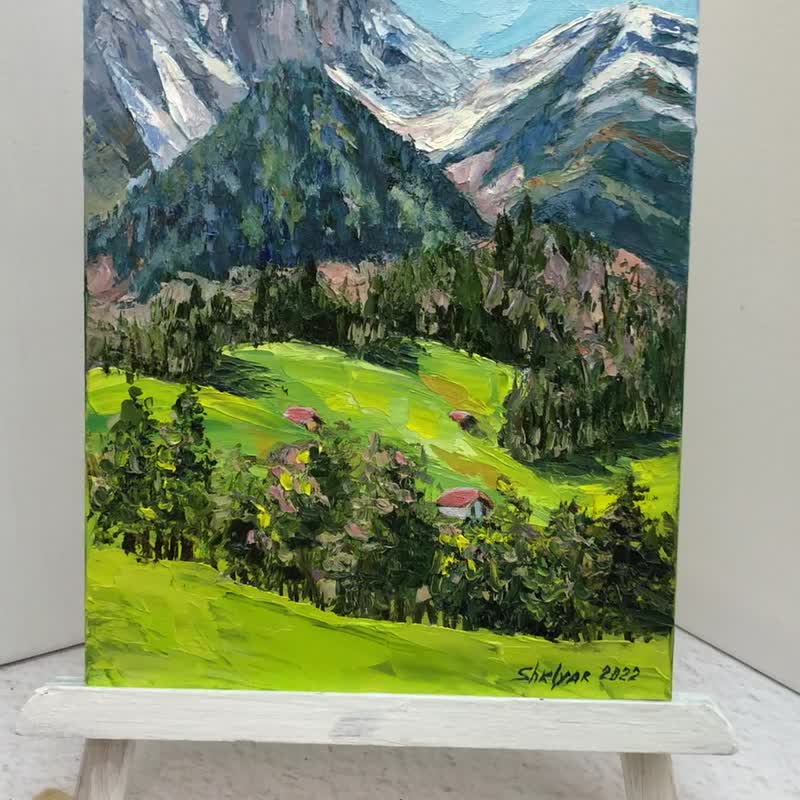 Painting Mountains Original oil art Landscape Mountains Small oil painting - 海報/掛畫/掛布 - 其他材質 多色