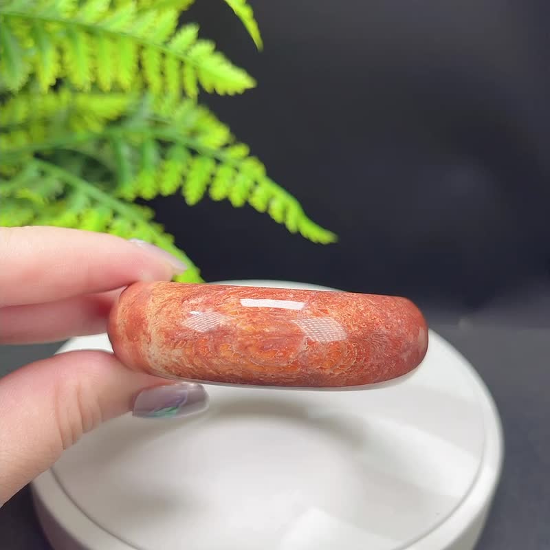 High-quality coral jade bracelet 58MM Ice-smooth high-porcelain jade orange-white gradient phoenix tail pattern smart and elegant to attract wealth - Bracelets - Semi-Precious Stones 