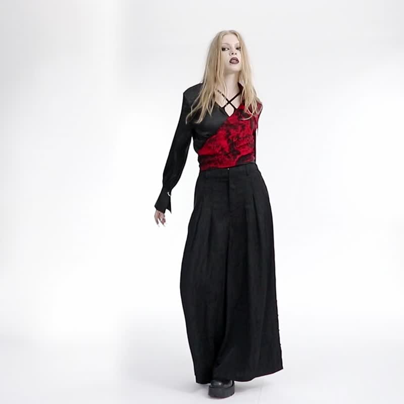 Gothic fantasy ghost fire strap retro shirt / loose fit - เสื้อเชิ้ตผู้หญิง - วัสดุอื่นๆ สีแดง