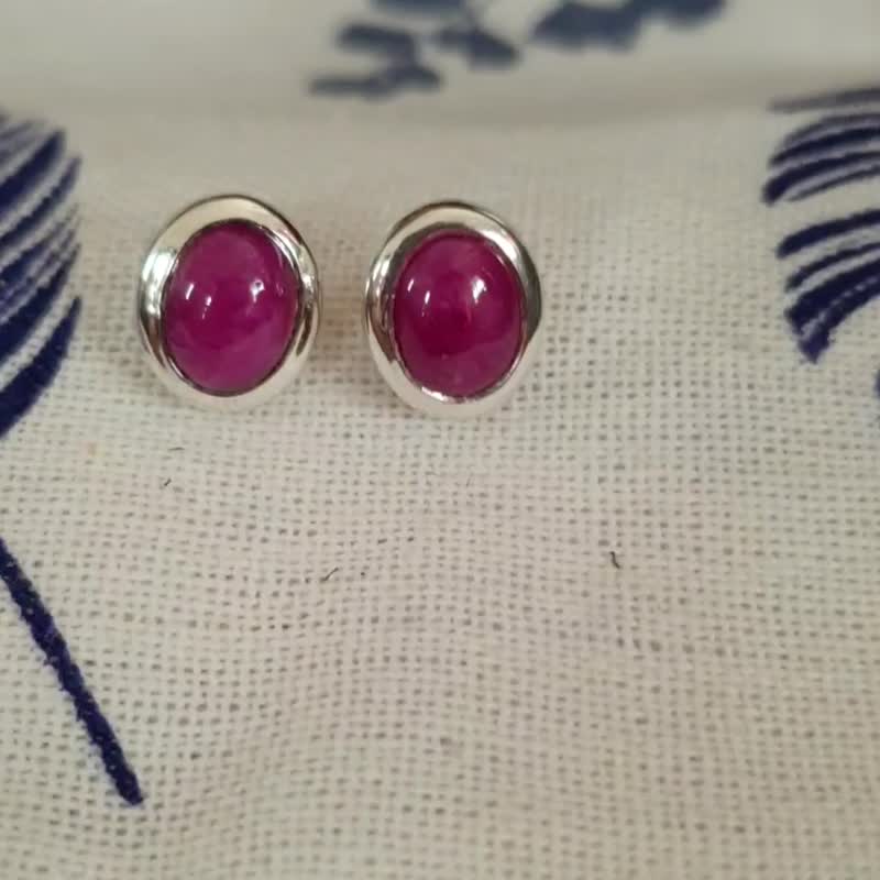 ต่างหูเงินแท้ ประดับพลอยทับทิมแท้  Ruby Gemstones ของขวัญคนพิเศษ - ต่างหู - โลหะ สีนำ้ตาล