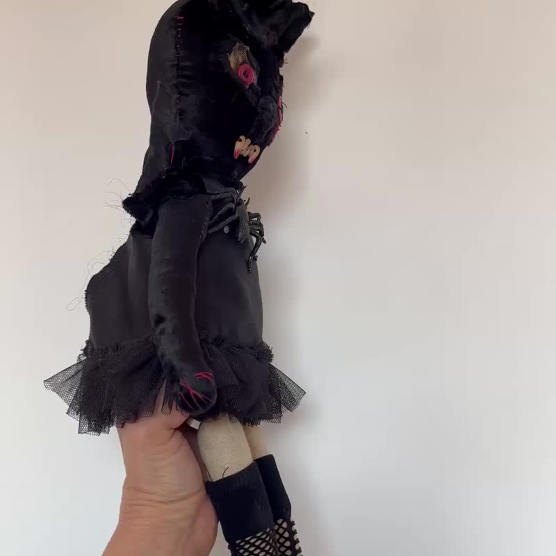 萬聖節吸血蝙蝠藝術娃娃 - 復古原始風格布藝娃娃 - 公仔/玩偶 - 其他材質 黑色