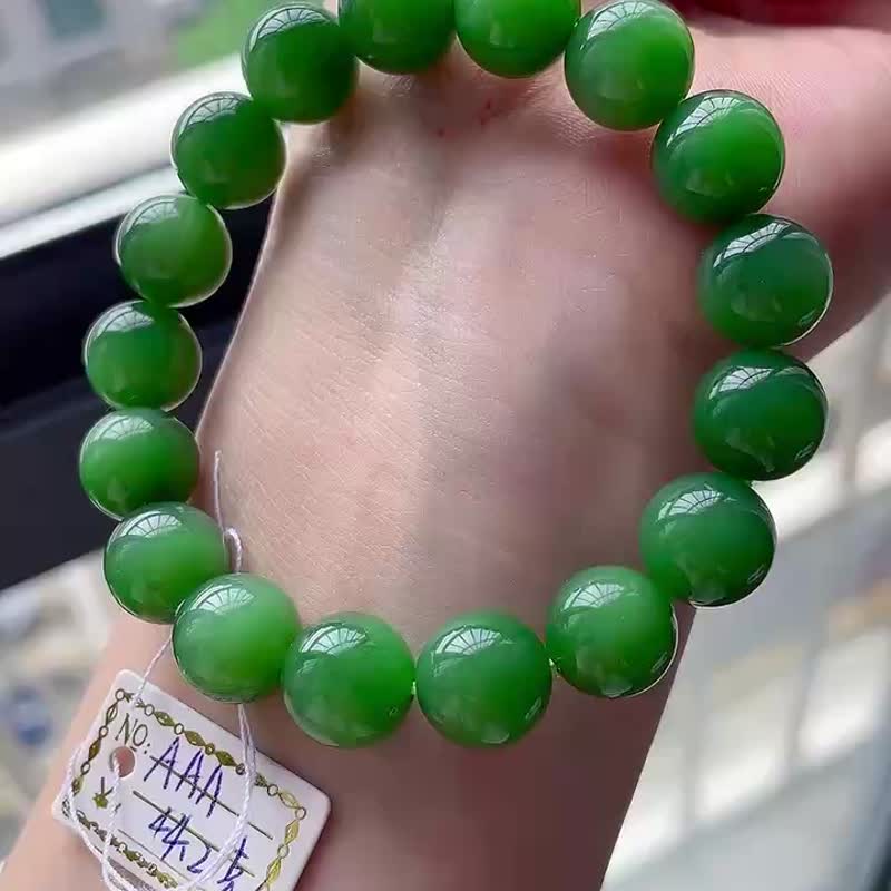 和田俄料碧玉12公釐微貓眼手鏈 料子細膩上手效果高貴典雅 - 手鍊/手環 - 水晶 