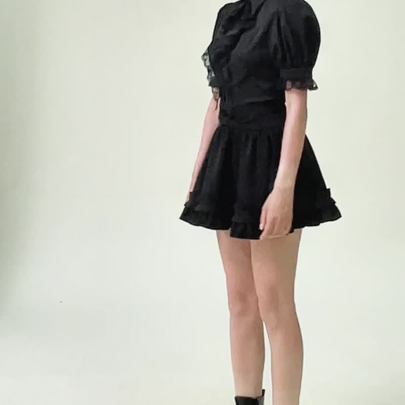 蕾絲花邊可拆領巾造型泡泡短袖襯衫哥德風DARK IN LOVE台灣IW126 - 女襯衫 - 聚酯纖維 