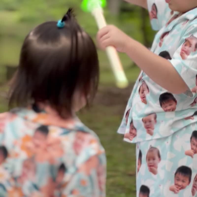 Parent-child wear family wear Hawaiian vacation style home service custom pajamas head pajamas - ชุดนอน/ชุดอยู่บ้าน - ไฟเบอร์อื่นๆ 