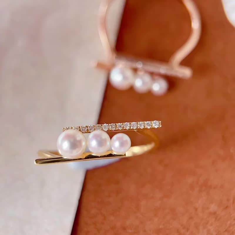 [WhiteKuo] 18k high-quality balance wood pearl ring that will turn heads and turn heads 100% - แหวนทั่วไป - ไข่มุก ขาว