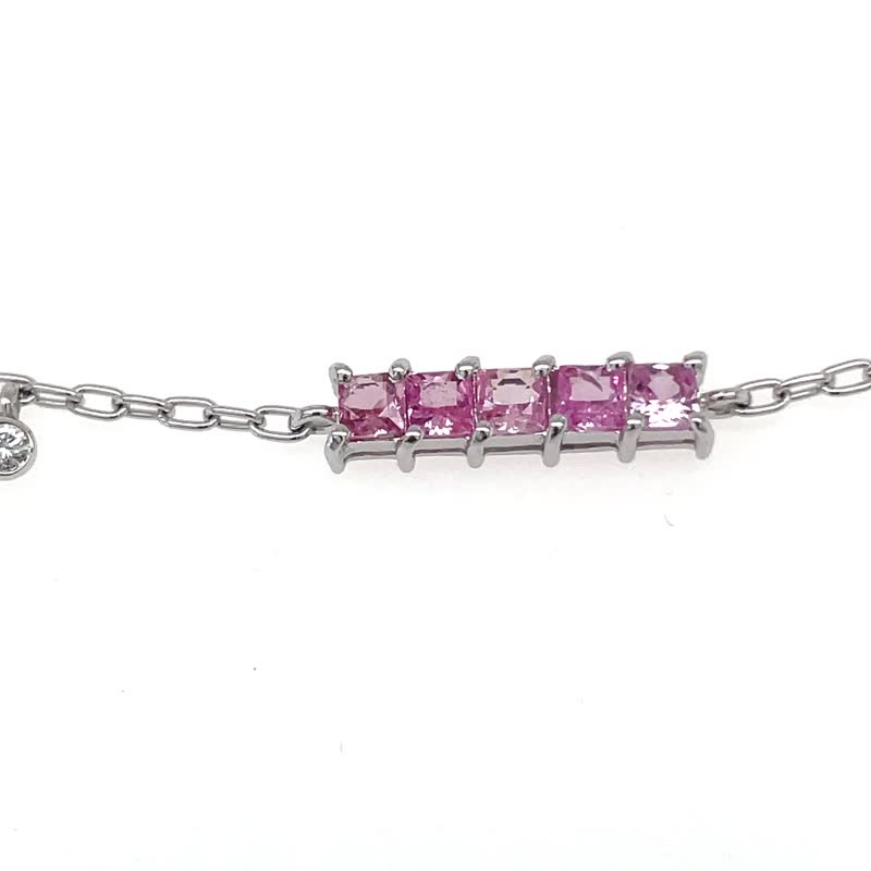 Pink Sapphire Diamond Bracelet - สร้อยข้อมือ - เครื่องเพชรพลอย สึชมพู