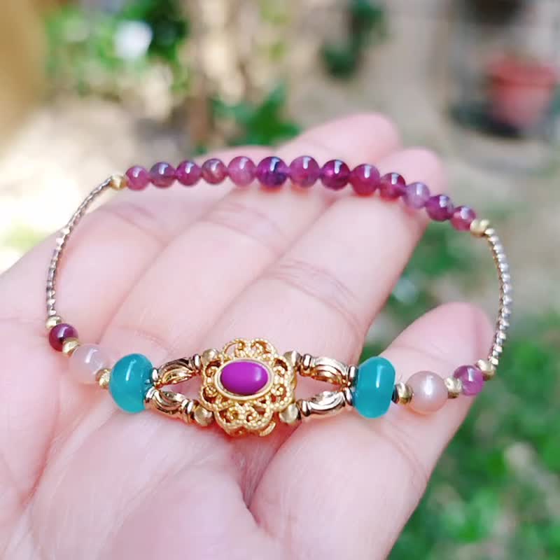 Gold and Silver Treasure 14K Natural Purple Mica Tianhe Stone Tourmaline Bracelet - Bracelets - Gemstone 