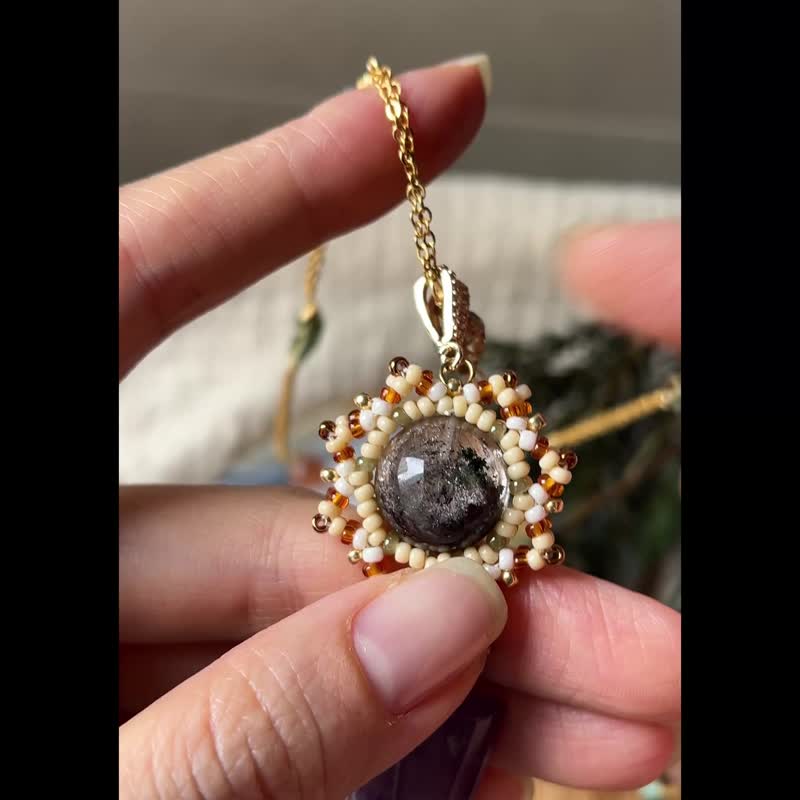 彩幽靈 紫水晶 玻璃米珠x天然石 串珠吊墜 配寶石鏈 - 項鍊 - 水晶 紫色