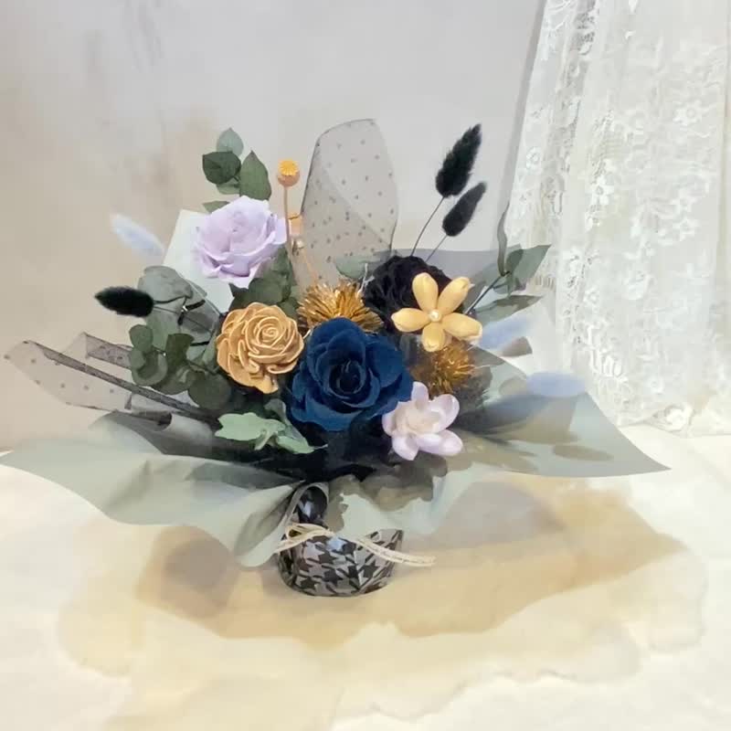 可站立花束 不凋花束 七夕 情人節 告白 畢業 藍金色 - 乾燥花/永生花 - 植物．花 藍色