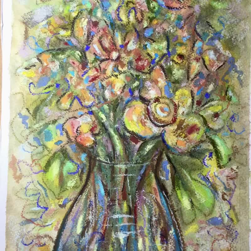 Symphony of Blossoms – Original Mixed Media Floral Painting - 壁貼/牆壁裝飾 - 紙 多色