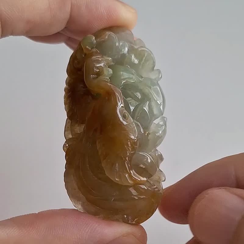 鳳穿牡丹 |天然緬甸翡翠A貨吊墜 | 玉器玉墜 - 項鍊 - 玉石 