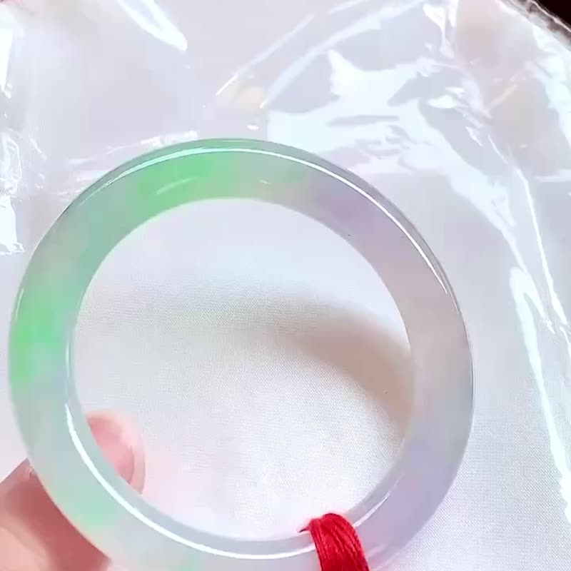 冰種翡翠天然翡翠玉鐲A玉手鐲 玉鈪 • 冰種春帶彩翡翠圓鐲 - 手鍊/手環 - 玉石 紫色