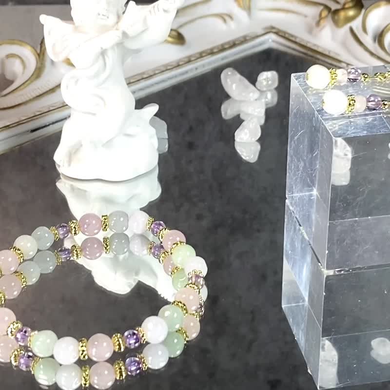 【Lyon】The Source of Happiness // Ladies Crystal Earrings || Jadeite, Amethyst - Earrings & Clip-ons - Jade Pink