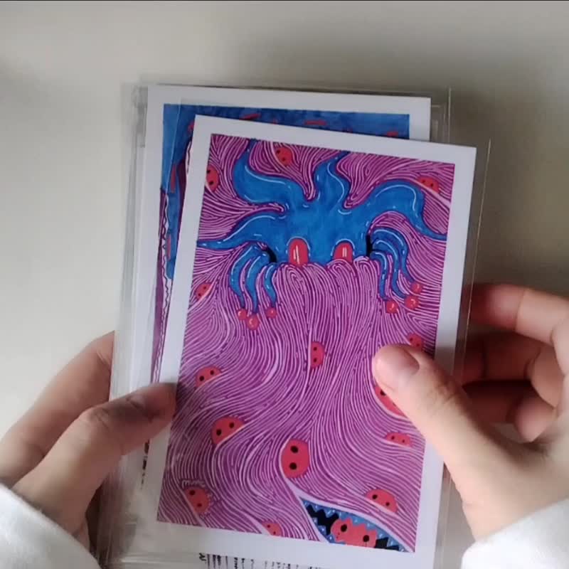 16張原創馬克筆手繪 插畫系列明信片 紅藍紫 自然主題 - 卡片/明信片 - 紙 多色
