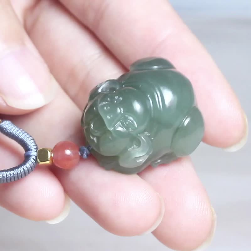 [Lucky Pig] Pendant Jade Pendant Men and Women Necklace Lucky Pig Zodiac Natural Hetian Jade Pendant - Necklaces - Jade Green