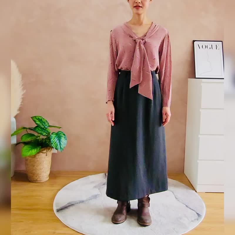 復古領結深粉色襯衫【日本古董衣】永續是最奢華的精品 - 女襯衫 - 絲．絹 粉紅色