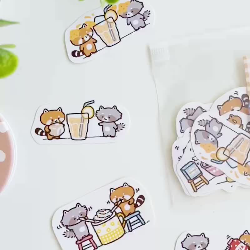 Raccoon Fruit House-Sweet Drink Sticker Pack/Pocket Sticker - สติกเกอร์ - กระดาษ สีนำ้ตาล