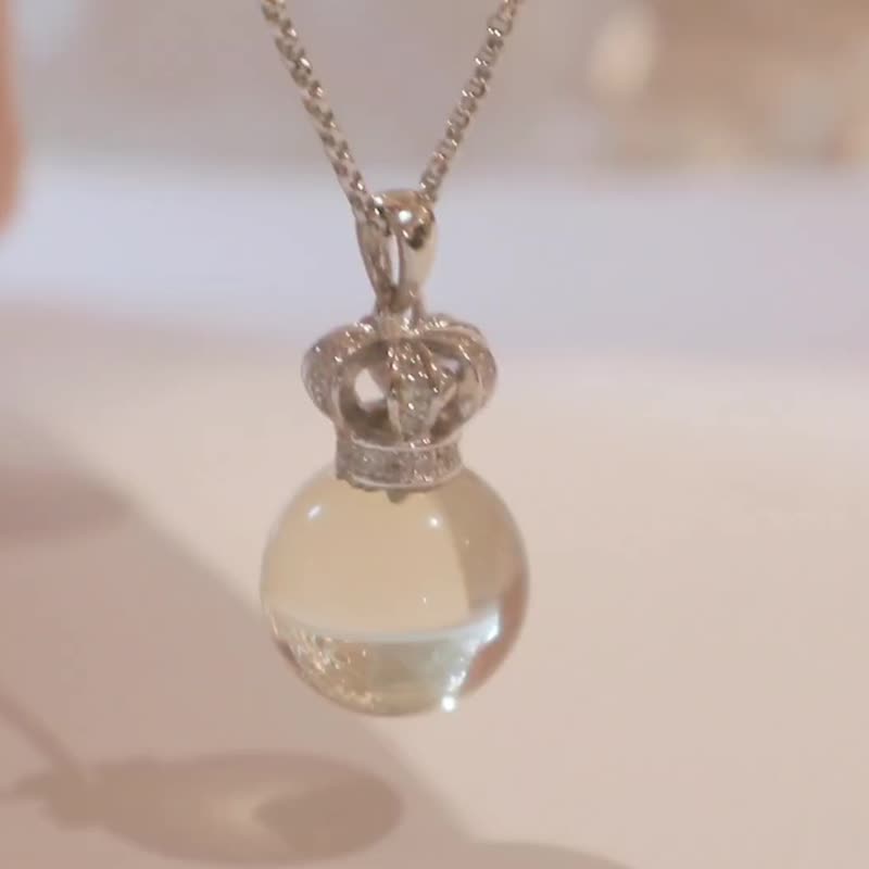 925純銀12.5mm 天然黃晶-皇冠閃石托吊墜項鍊 - 項鍊 - 半寶石 黃色