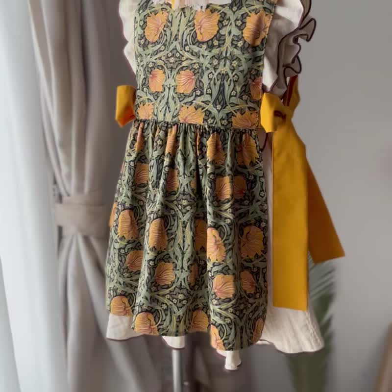 【 Dress suitable for ages 1 to 7 】 yellow / side ribbon dress / one size - Kids' Dresses - Cotton & Hemp Orange