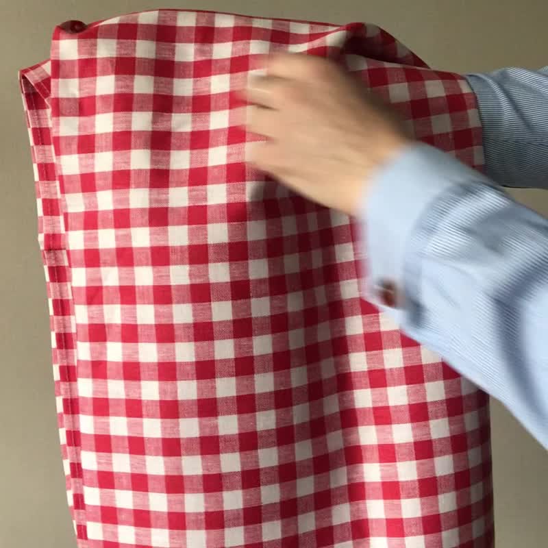 Washed linen tablecloth red & white,  rectangle round table linens 150x175 cm - 餐桌布/餐墊 - 亞麻 多色
