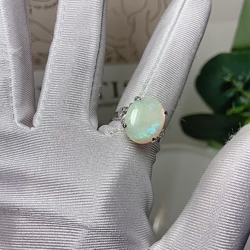 [Western Antique Jewelry] 10 Natural Opal Australian Stone Fluorescent Fire Opal Highlight Ring - General Rings - Precious Metals Multicolor