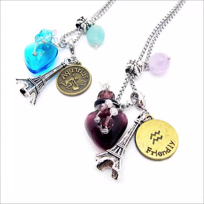 Diffuser Necklace Zodiac Signs Paris Tower Dangle 316 Stainless Steel Chain - Necklaces - Colored Glass Multicolor