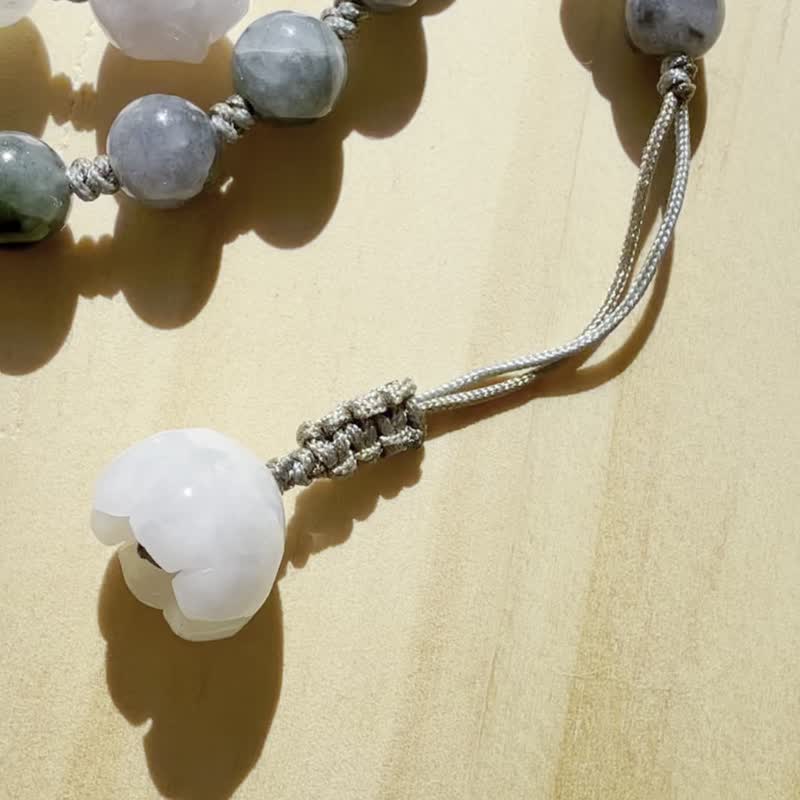 Handmade Jade Bracelet - Black & White Rose - Double Wrap Bracelet - 手鍊/手環 - 玉石 灰色