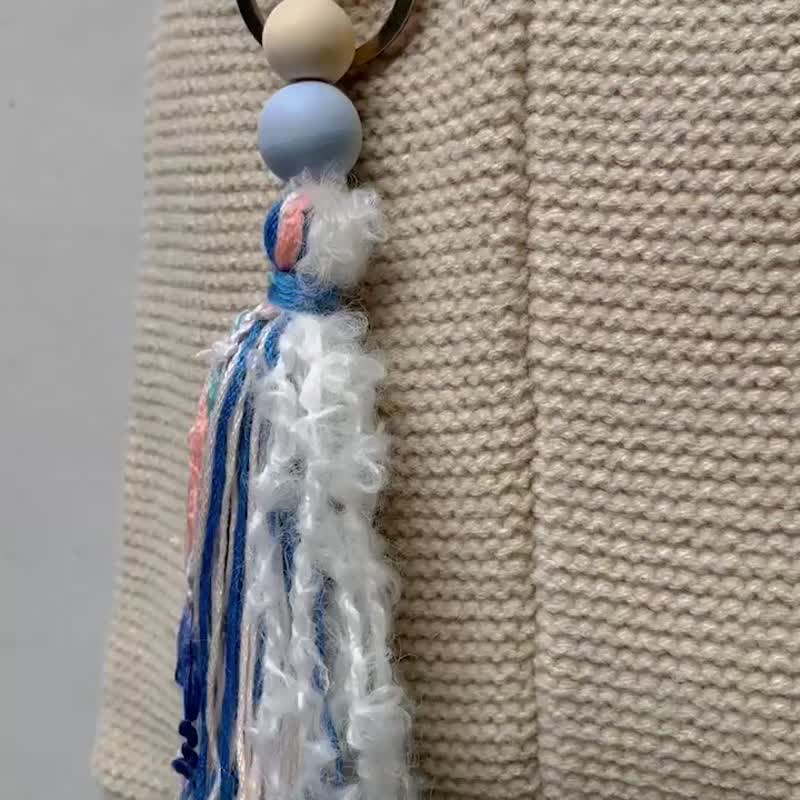 [DIY Material Pack] Handmade Wooden Beads and Furry Tassel Pendant | Comes with materials + paper instructions - Keychains - Cotton & Hemp Multicolor