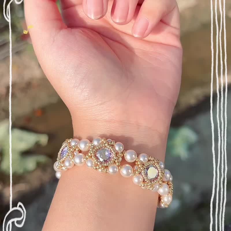 Bonnie fancy Stone bracelet light luxury diamond Pearl beading Bracelet - Bracelets - Glass Blue