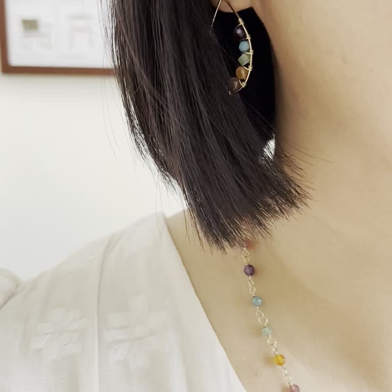 多彩寶石耳環 水滴型耳環 彩虹耳環 手工繞線 美國進口14KGF包金 - 耳環/耳夾/耳骨夾 - 寶石 多色