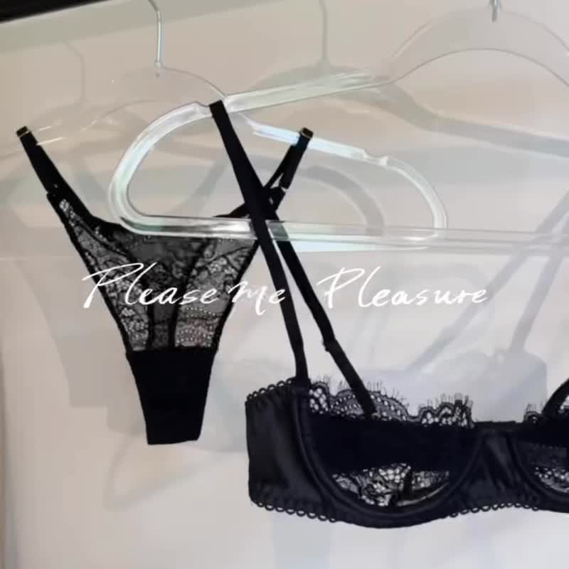 睫毛蕾絲邊內衣套裝 - 女內衣褲 - 聚酯纖維 黑色