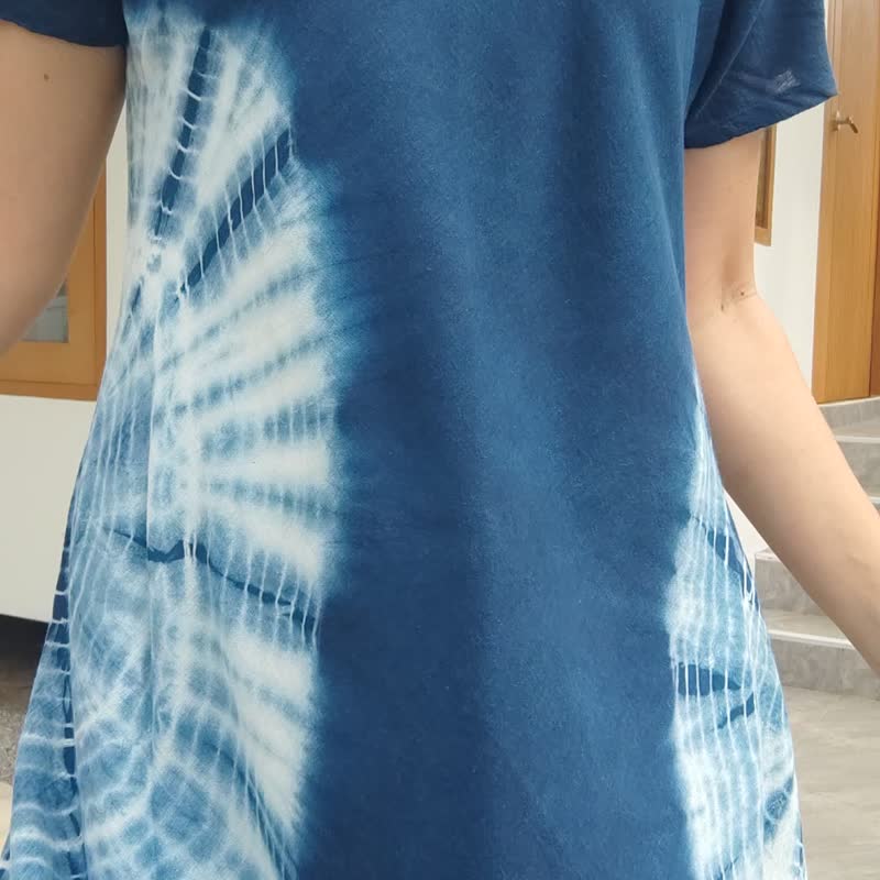 2 Layer Dress Side - 連身裙夏天 它染了肩膀 - 洋裝/連身裙 - 棉．麻 藍色