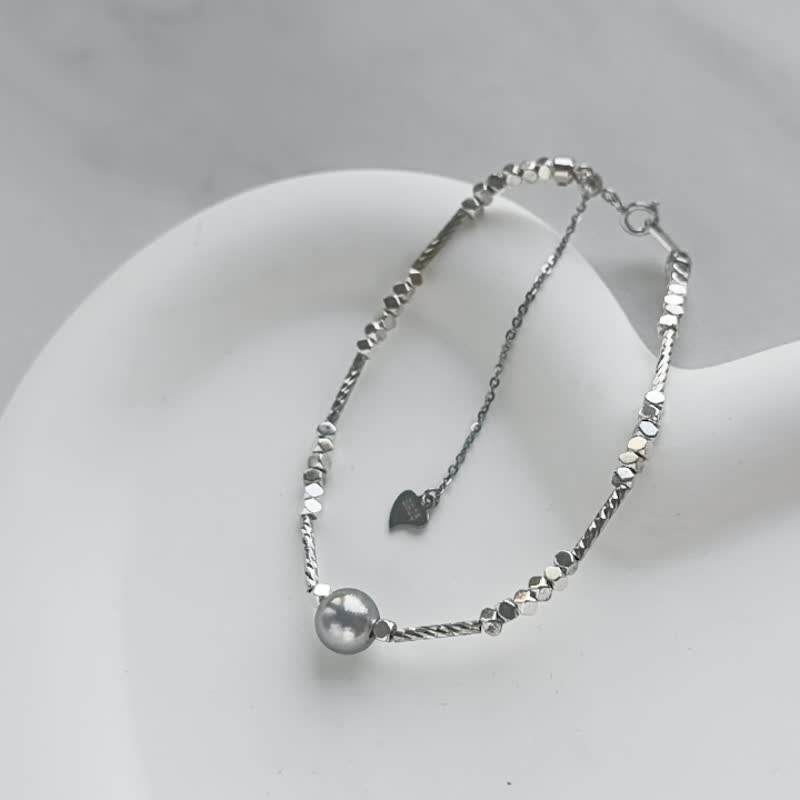 Natural seawater pearl akoya Linen bracelet - สร้อยข้อมือ - ไข่มุก สีใส