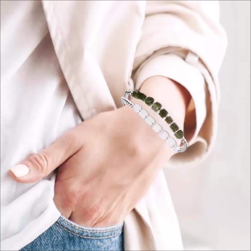 Thin Bracelet Silver Tubes Balls Peridot Opal Cubes Option Metal Logo Ornament - สร้อยข้อมือ - เงินแท้ หลากหลายสี