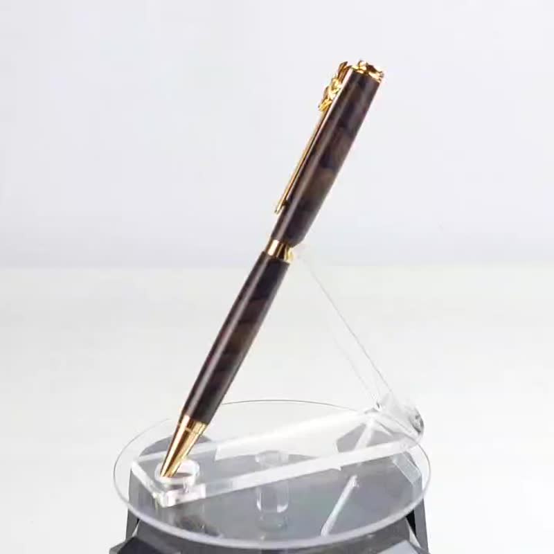 Black persimmon wood rose ball pen/handmade ball pen/KOBE handmade pen - Ballpoint & Gel Pens - Wood Brown