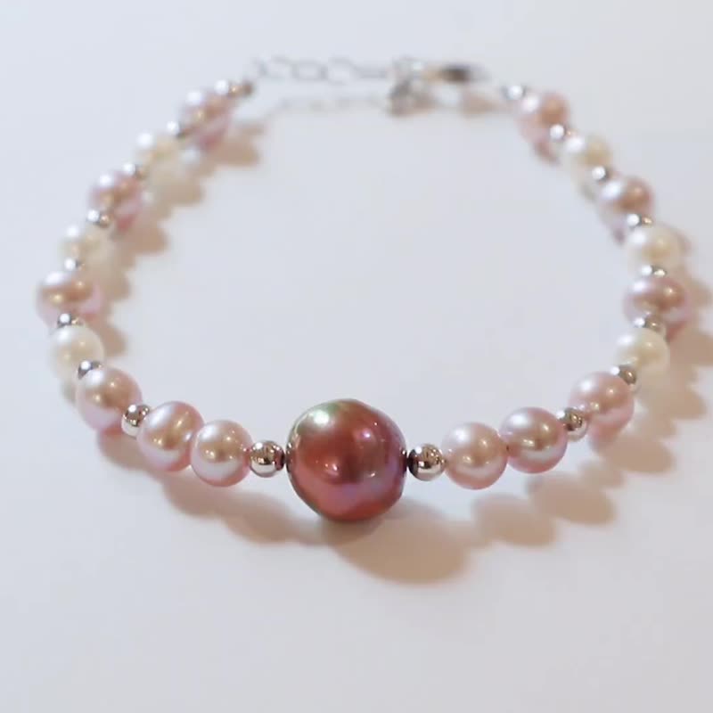 925 SILVER天然開心果色9.5mm巴洛克淡水珍珠手鏈 - 手鍊/手環 - 珍珠 紫色