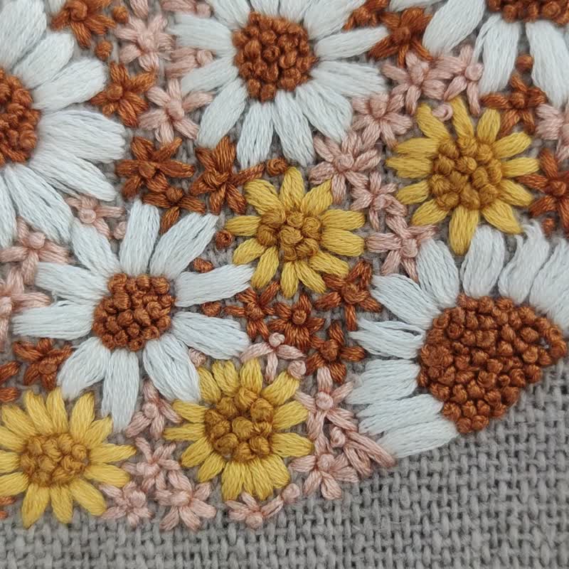 Ebony - 天然棉線手工刺繡花朵襯衫 - 女上衣/長袖上衣 - 棉．麻 灰色
