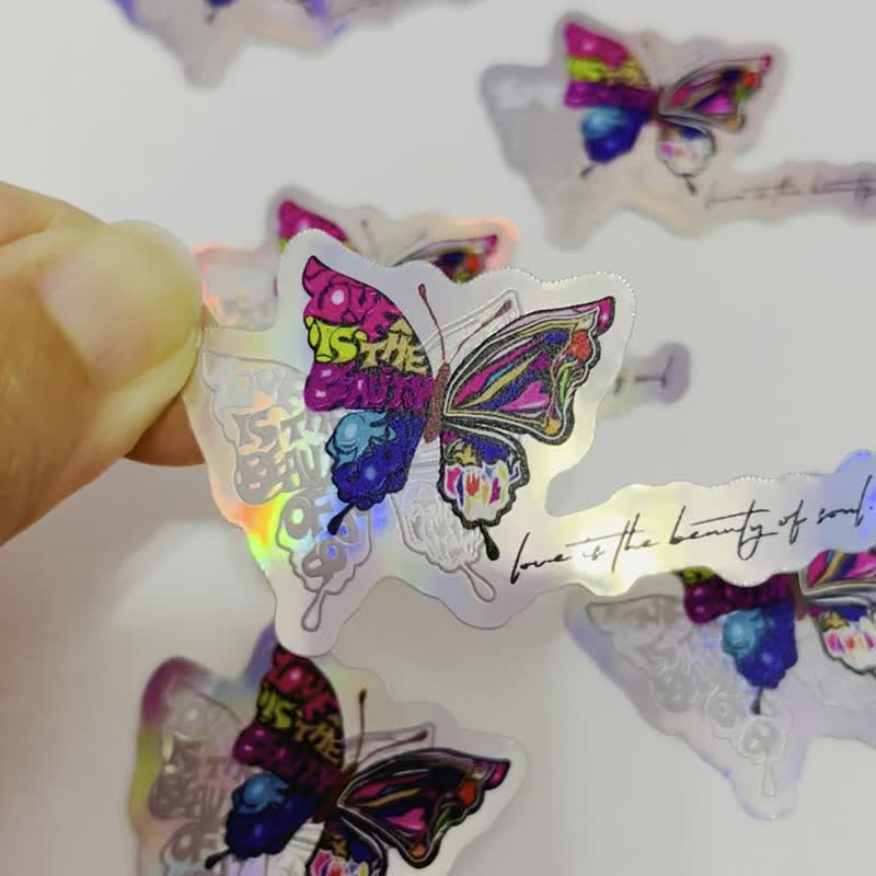 The beauty of love butterflies pop art graffiti rainbow laser shape stickers car stickers luggage stickers universal stickers - สติกเกอร์ - กระดาษ หลากหลายสี