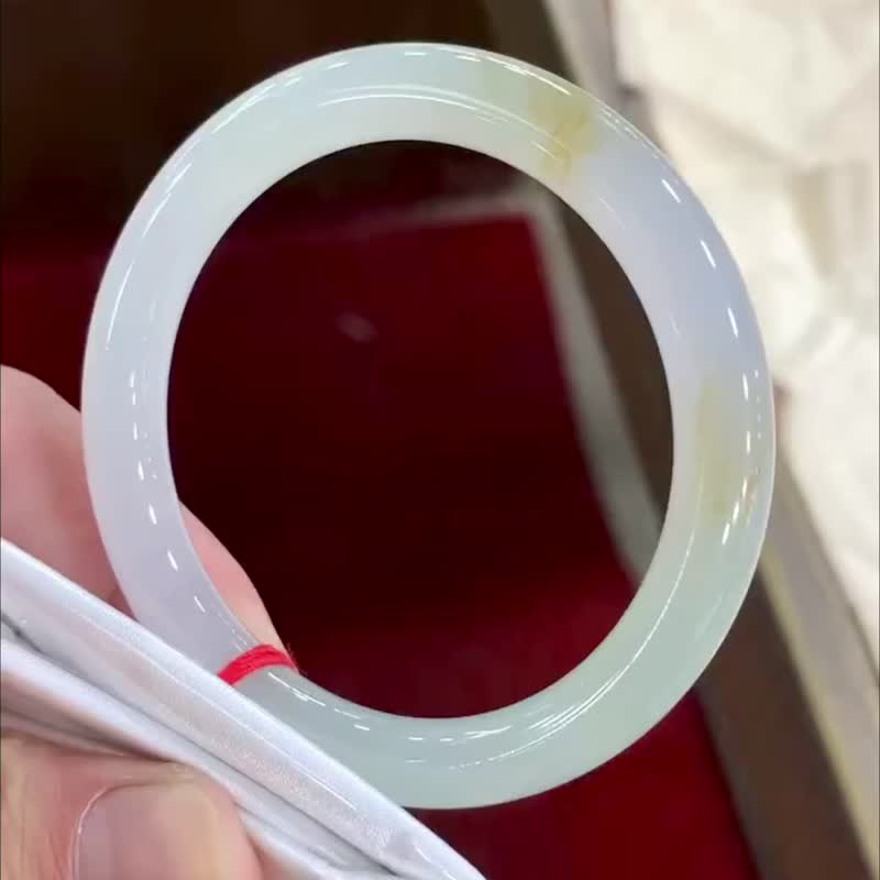 冰種 天然翡翠 緬甸 A玉 玉鐲 • 冰種黃飄花翡翠圓鐲 - 手鍊/手環 - 玉石 黃色