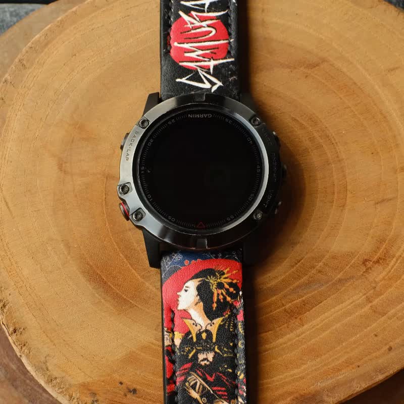 Garmin Quick Fit Samurai X Geisha Design Genuine Leather Strap - 錶帶 - 真皮 多色