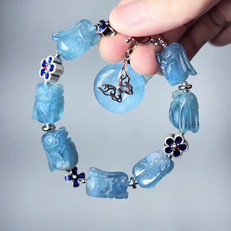 稀有魔鬼藍 海藍寶 兔 古錢 琺瑯 招財 手鍊 單品 禮物 - 手鍊/手環 - 寶石 藍色