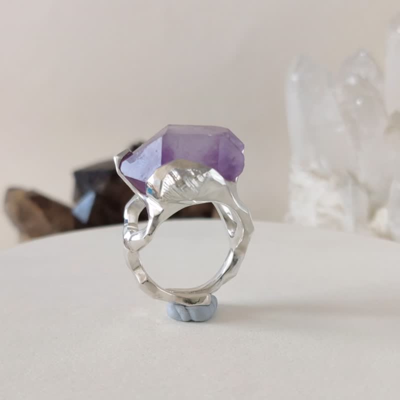 Original stone beauty 990 Silver amethyst original stone amethyst ore Silver open ring - แหวนทั่วไป - เงินแท้ สีม่วง