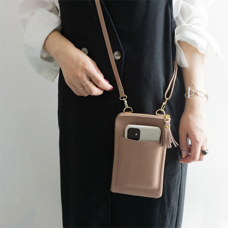 ファスナー付きスマホポシェット【 シュリンクレザー